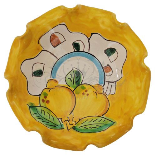 Coppa smerlata. linea casette e limoni. Ceramica di Vietri dipinta a mano.