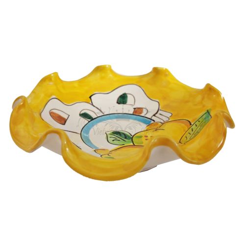 Coppa smerlata. linea casette e limoni. Ceramica di Vietri dipinta a mano.