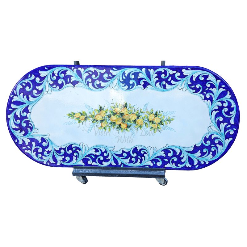 Ceramicized lava stone table. Baroque and lemons. Hand-painted. Vietri ceramic.