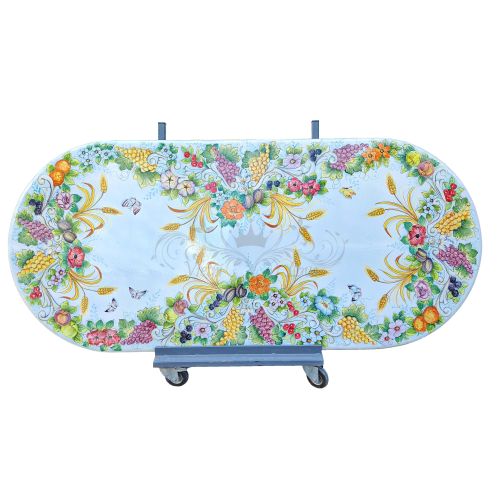 Table en pierre de lave émaillée. Explosion de la Nature. Peinte à la main. Céramique de Vietri.