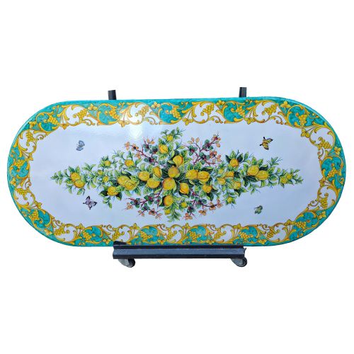 Tisch aus glasierter Lavastein. Barock & Zitronen. Handbemalt. Vietri-Keramik.