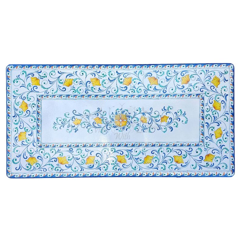 Table en pierre de lave émaillée. Fleurs &...