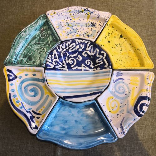 Antipastiera. Cena Fredda. 7 pezzi. Linea Moderna. Ceramica di Vietri. dipinta a mano