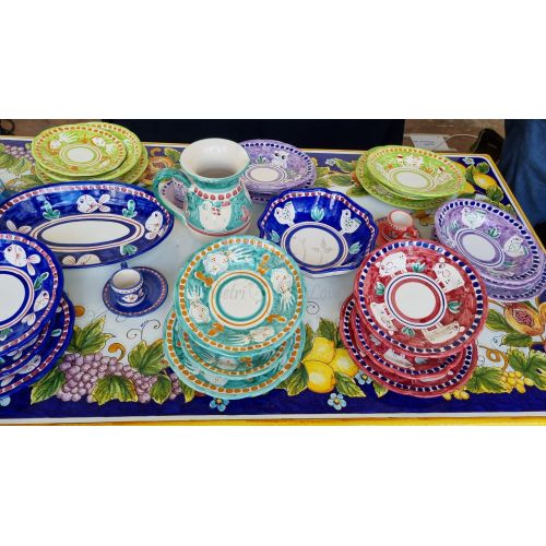 Set Piatti. Linea Animaletti. Ceramica vietrese. Dipinto a Mano. 18 Piatti