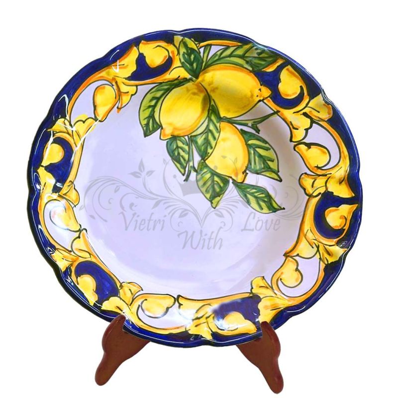 Dish, plate baroque line and Lemons handpainted Vietri ceramic dinner, soup, fruit/dessert underplate