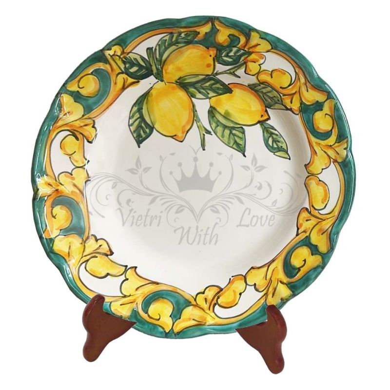 Dish, plate baroque line and Lemons handpainted Vietri ceramic dinner, soup, fruit/dessert underplate