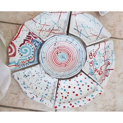 Antipastiera. Cena Fredda. 7 pezzi. Linea Moderna. Ceramica di Vietri. dipinta a mano