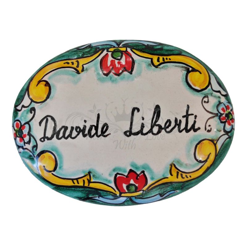Customizable oval plaque. Baroque line. Vietri...