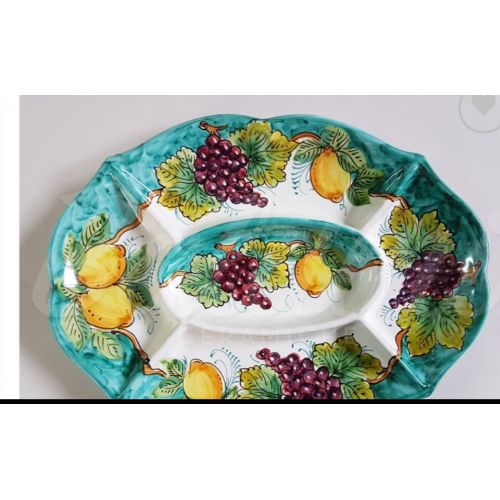 Appetizer set. Cold Dinner. 7 compartments. Little Fruit line, green rim. Hand-painted Vietri ceramics.
