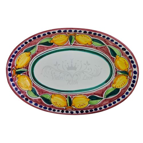 Ovaler Servierteller oder Schale. Zitronen-Rundlinie. Vietri-Keramik. Handbemalt.