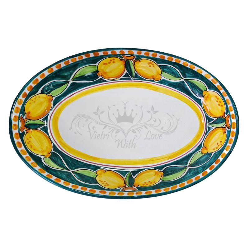 Plato ovalado en forma de copa. Colección Limoni a Giro. Plato de cerámica de Vietri pintado a mano.