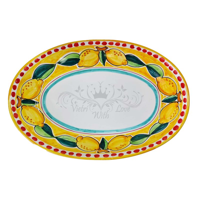 Plato ovalado en forma de copa. Colección Limoni a Giro. Plato de cerámica de Vietri pintado a mano.