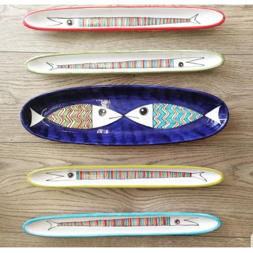 Appetizer/Cold Dinner sardines line. handpainted Vietri ceramic