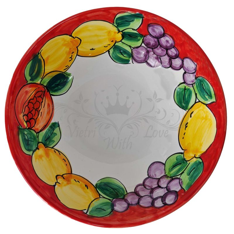 Bowl Regular border Smooth cup. Deep plate. Fruit and Lemon Line. Hand-painted Vietri ceramic.