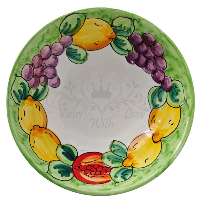 Bowl Regular border Smooth cup. Deep plate. Fruit and Lemon Line. Hand-painted Vietri ceramic.
