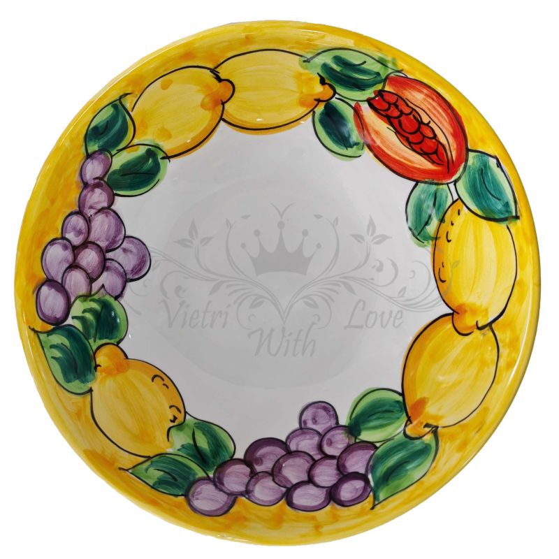 Bowl Regular border Smooth cup. Deep plate. Fruit and Lemon Line. Hand-painted Vietri ceramic.