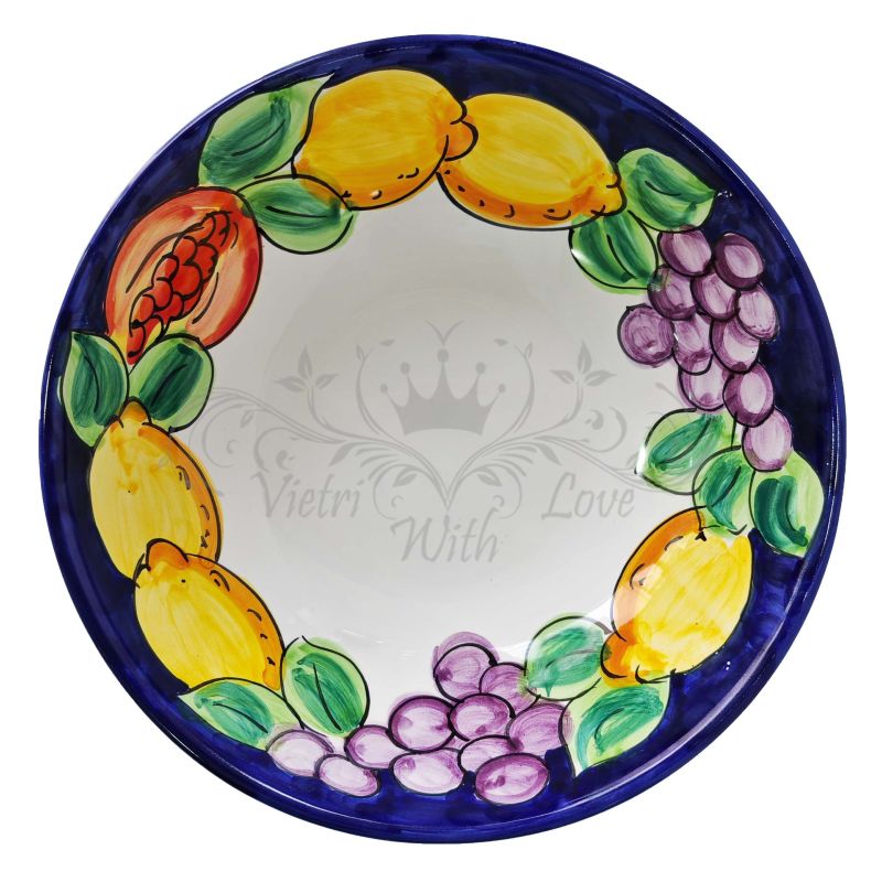 Bowl Regular border Smooth cup. Deep plate. Fruit and Lemon Line. Hand-painted Vietri ceramic.