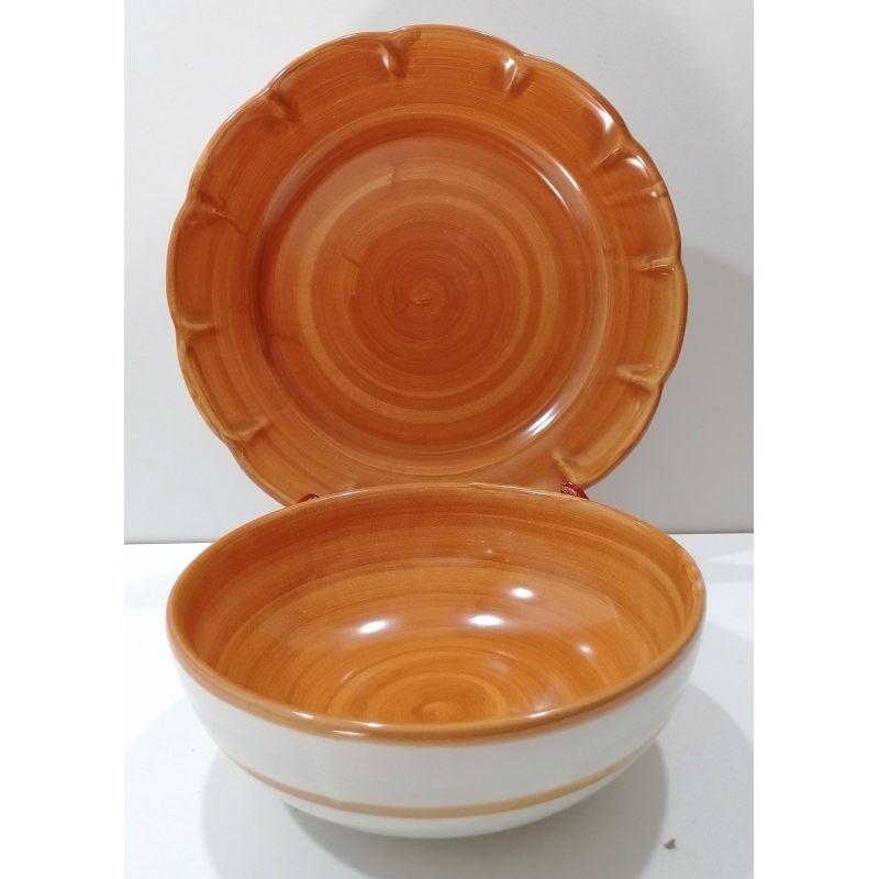 Piatti Linea pennellato. Dipinto a mano. Ceramica di Vietri. Bis ciotola e piatto piano