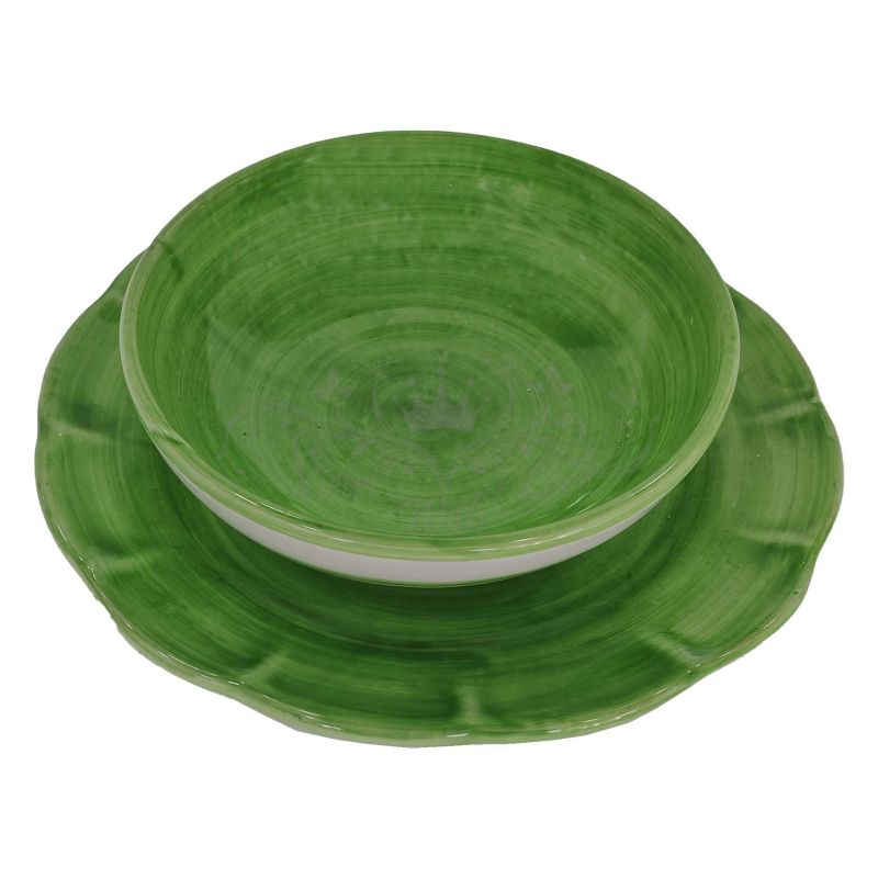 Piatti Linea pennellato. Dipinto a mano. Ceramica di Vietri. Bis ciotola e piatto piano
