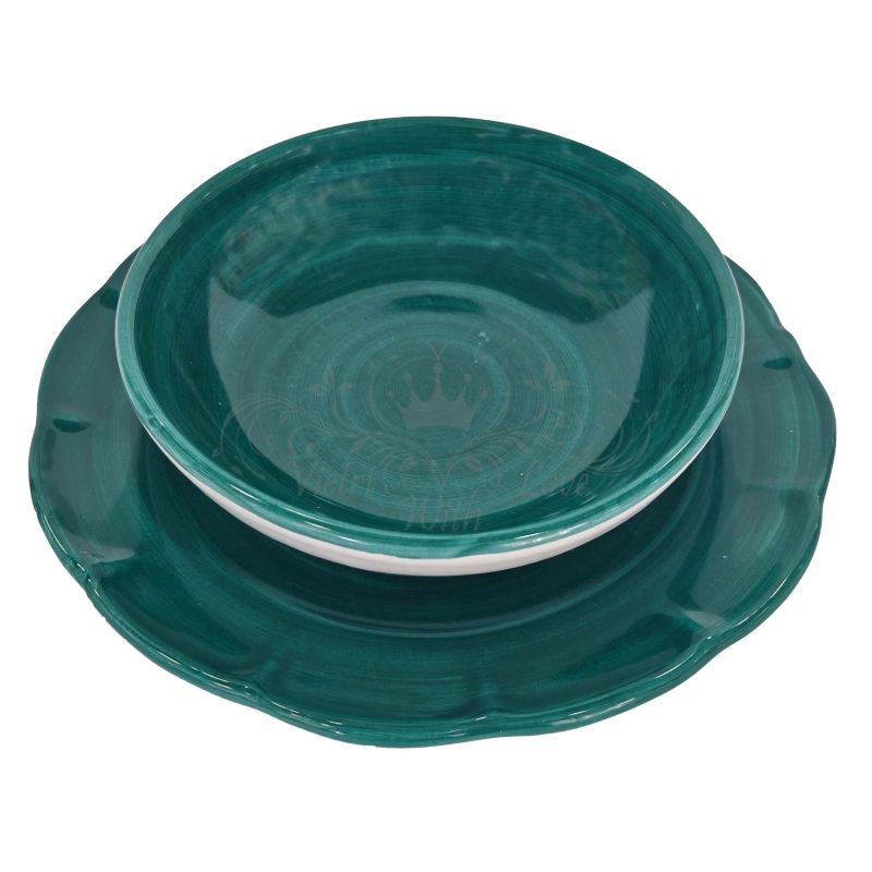 Piatti Linea pennellato. Dipinto a mano. Ceramica di Vietri. Bis ciotola e piatto piano
