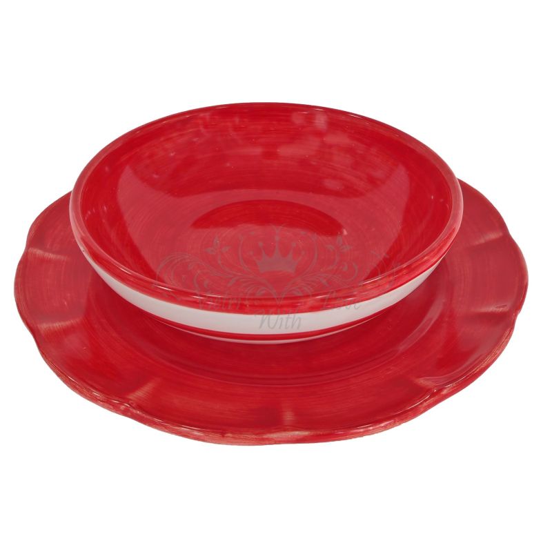 Piatti Linea pennellato. Dipinto a mano. Ceramica di Vietri. Bis ciotola e piatto piano