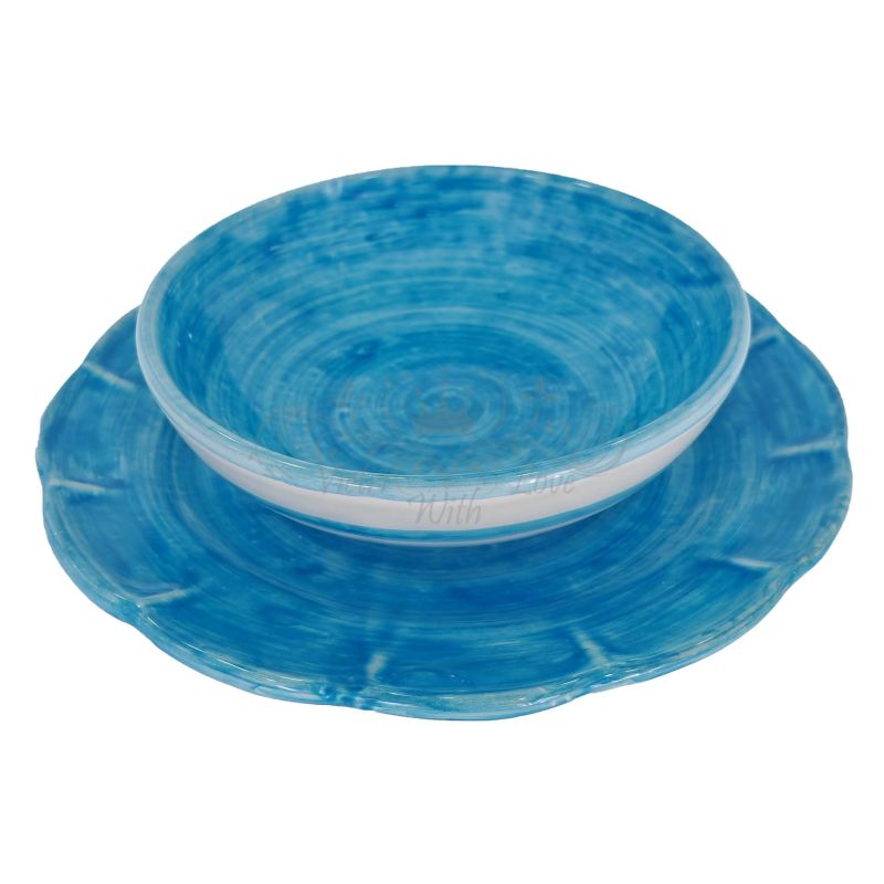 Piatti Linea pennellato. Dipinto a mano. Ceramica di Vietri. Bis ciotola e piatto piano