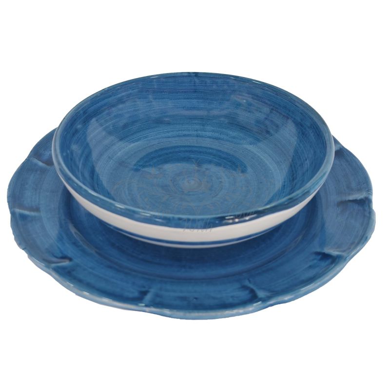 Piatti Linea pennellato. Dipinto a mano. Ceramica di Vietri. Bis ciotola e piatto piano