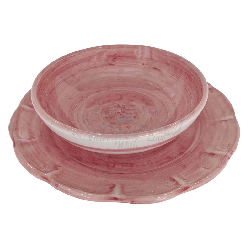 Piatti Linea pennellato. Dipinto a mano. Ceramica di Vietri. Bis ciotola e piatto piano