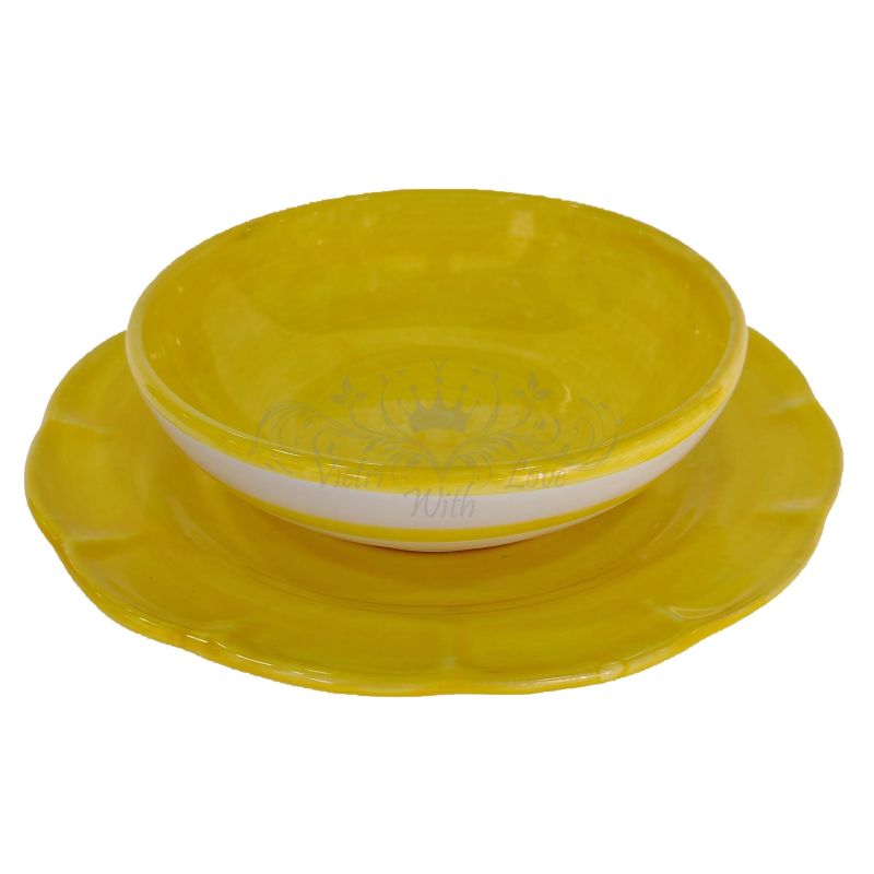 Piatti Linea pennellato. Dipinto a mano. Ceramica di Vietri. Bis ciotola e piatto piano