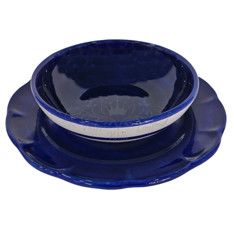 Piatti Linea pennellato. Dipinto a mano. Ceramica di Vietri. Bis ciotola e piatto piano