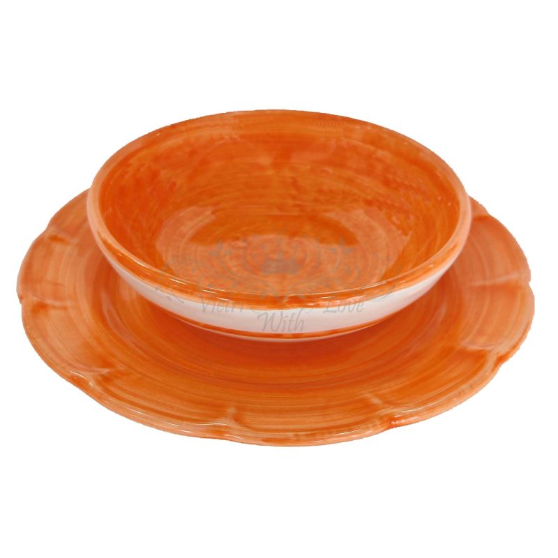 Piatti Linea pennellato. Dipinto a mano. Ceramica di Vietri. Bis ciotola e piatto piano