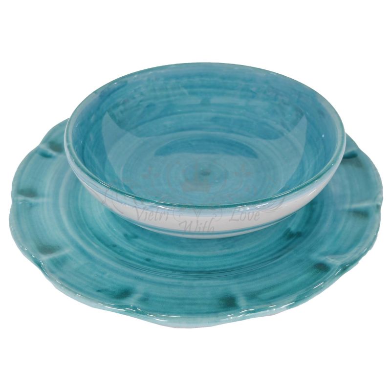 Piatti Linea pennellato. Dipinto a mano. Ceramica di Vietri. Bis ciotola e piatto piano