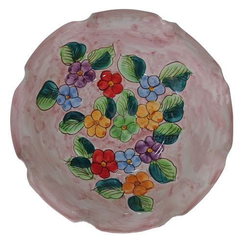 Scalloped bowl, salad bowl. Flowers line. Hand-painted Vietri ceramic.