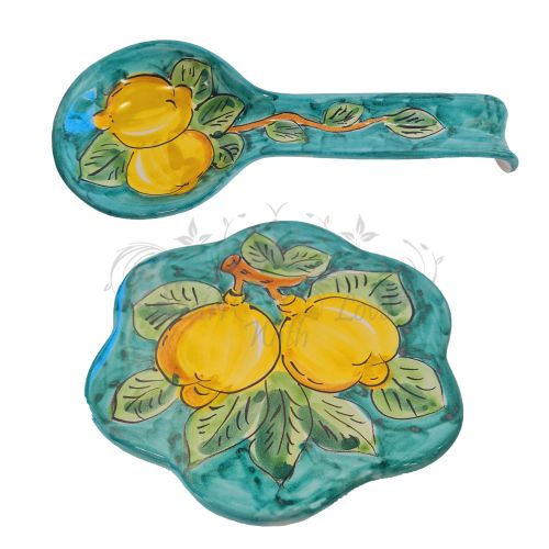 Cutlery rest pot rest. Lemon line. Hand-painted Vietri ceramic.