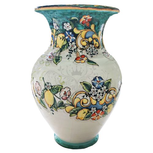 Regenschirmvase. Blumen und Zitronen Linie aus handbemalter Vietri-Keramik.