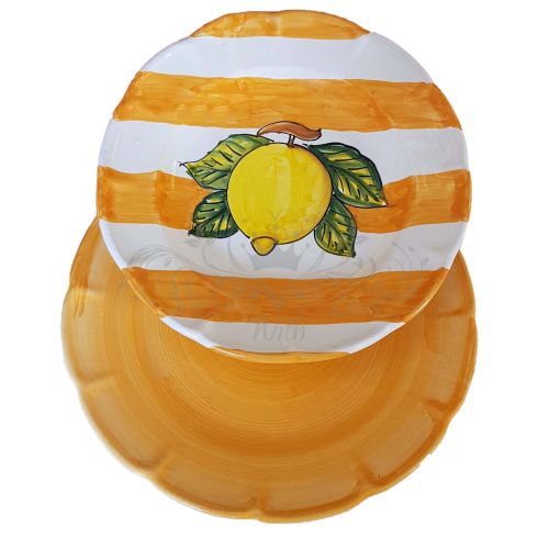 Piatti in ceramica di vietri linea righe e limone, pennellati - Bis  piatto fondo e piatto piano