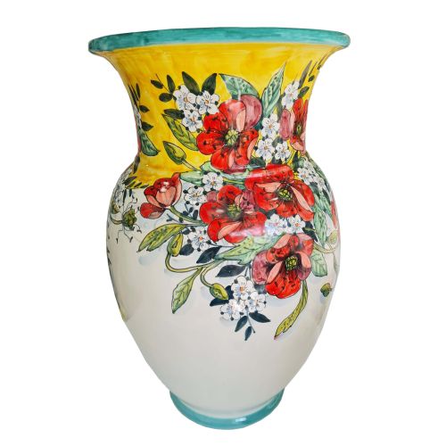 Handbemalter Schirmständer aus Vietri-Keramik mit Mohnblumenmotiv.