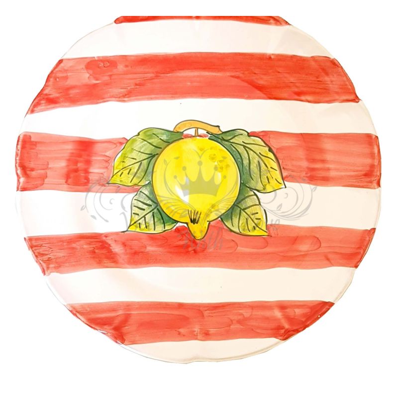 Piatto linea righe soggetto limone- Ceramica di Vietri - fondo, piano, frutta/dolce o sottopiatto
