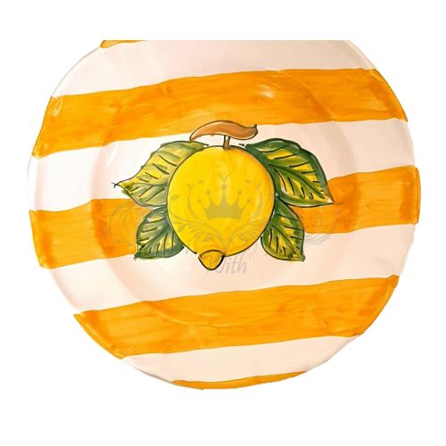 Dish, plate coloured lines line light blue lemon handpainted in Vietri ceramic dinner, fruit/dessert underplate