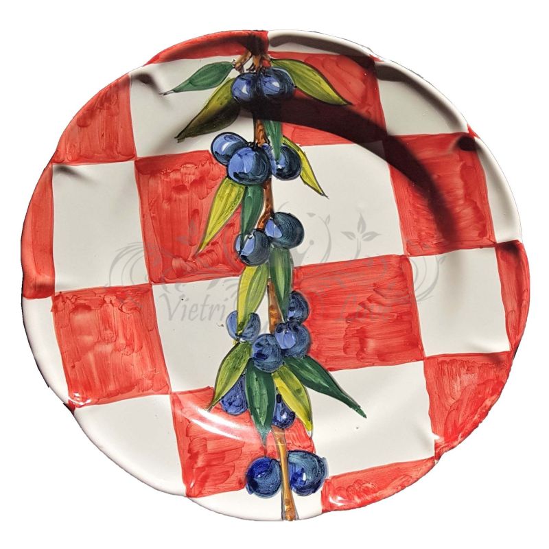 Assiette en céramique Vietri à rayures et carreaux avec un motif olive Disponible en versions soupe dîner dessert et soucoupe