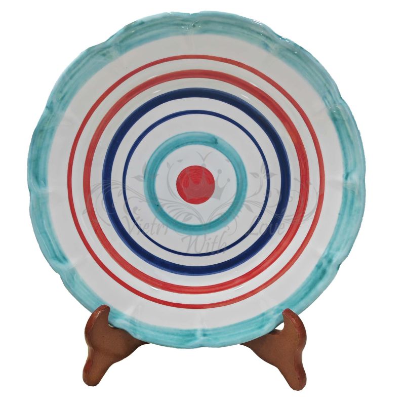 Dish, plate coloured lines handpainted Vietri ceramic - fondi, piani, frutta/dolce o sottopiatti