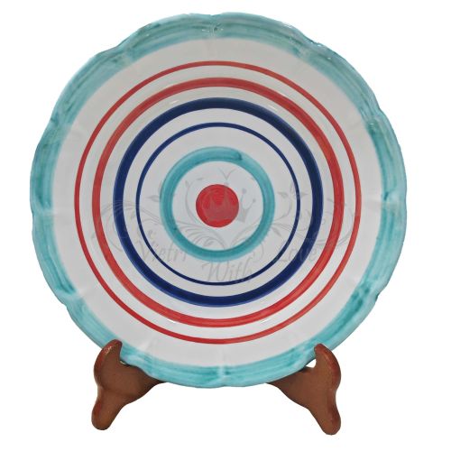 Placa de línea de rayas concéntricas de colores, pintada a mano en ceramica vietrese - fondos, tapas, frutas/pasteles o manteles