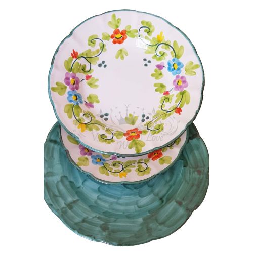 Set of 3 Plates. Spring Collection. Hand-painted Vietri Ceramic. Dinner, soup and dessert plates