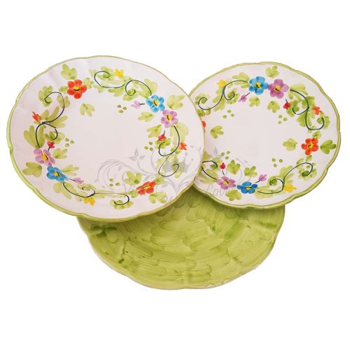 Dishes 3 pieces spring line, -handpainted Vietri ceramic Three pieces. Dinner, soup and fruit plate