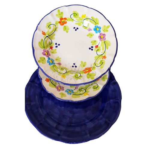 Set of 3 Plates. Spring Collection. Hand-painted Vietri Ceramic. Dinner, soup and dessert plates
