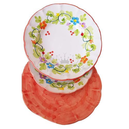 Dishes 3 pieces spring line, -handpainted Vietri ceramic Three pieces. Dinner, soup and fruit plate