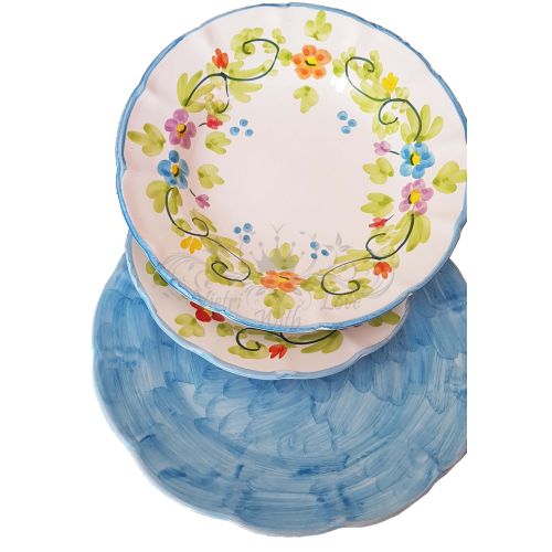 Dishes 3 pieces spring line, -handpainted Vietri ceramic Three pieces. Dinner, soup and fruit plate