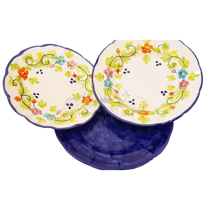 Dishes 3 pieces spring line, -handpainted Vietri ceramic Three pieces. Dinner, soup and fruit plate
