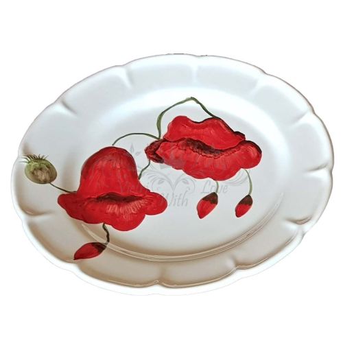 Dish, plate poppers line. handpainted Vietri ceramic. dinner, fruit/dessert underplate