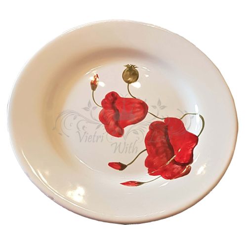 Dish, plate poppers line. handpainted Vietri ceramic. handpainted in Vietri ceramic dinner, fruit/dessert underplate